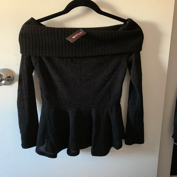 Black Off The Shoulder Sweater - Picture 2 of 2